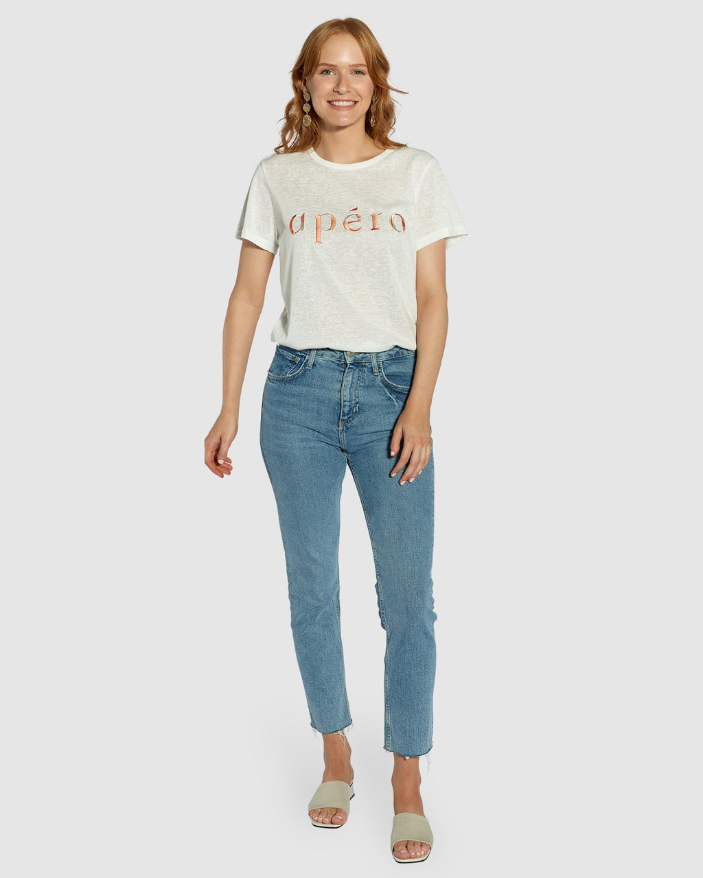 Apero Marble Emroided Femme Tee in White/Multi