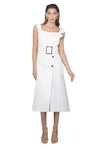Chriselle Secret Memory Tuxedo Midi Dress in White