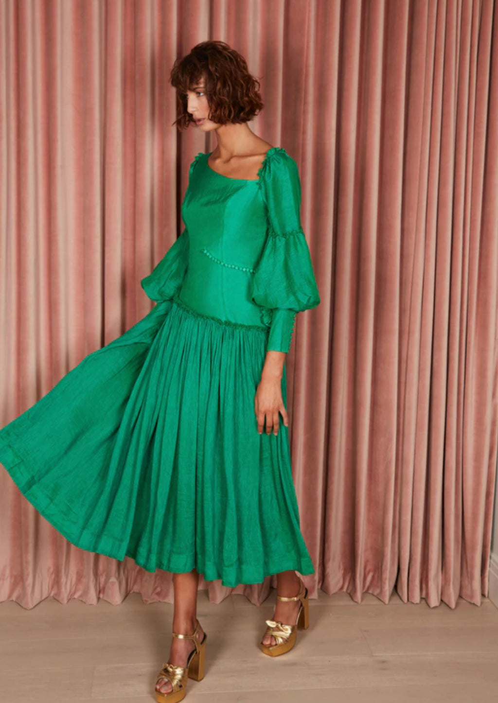 Mackenzie Mode Cut Out Midi Dress in Emerald Green