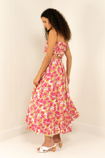 Palm Noosa Sunkissed Midi Skirt in Pink & Yellow Bloom Print