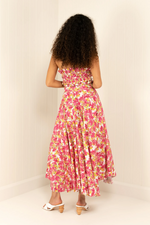 Palm Noosa Sunkissed Midi Skirt in Pink & Yellow Bloom Print